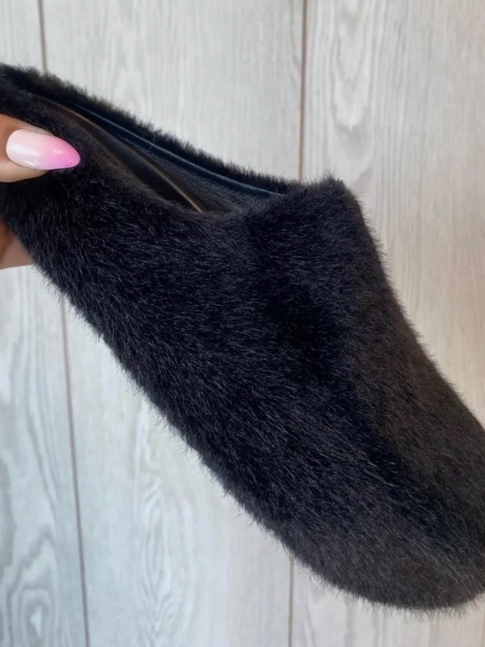 Faux Fur Black Slip-On Mules